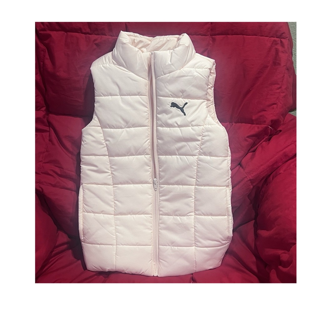 PUMA Girls Light Pink Puffer Vest S 7/8 Insulated Full Zip Polyester